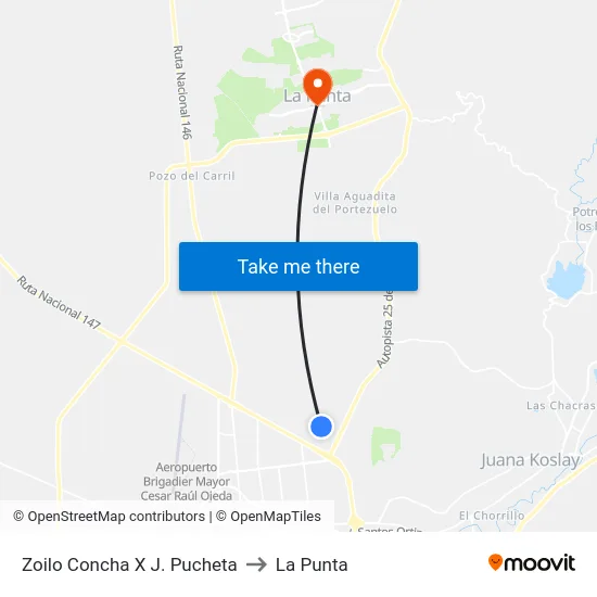 Zoilo Concha X José Pucheta to La Punta map