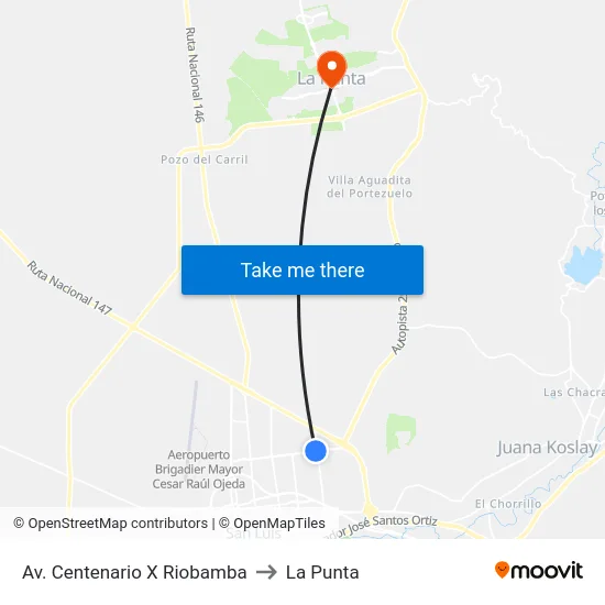 Av. Centenario X Riobamba to La Punta map