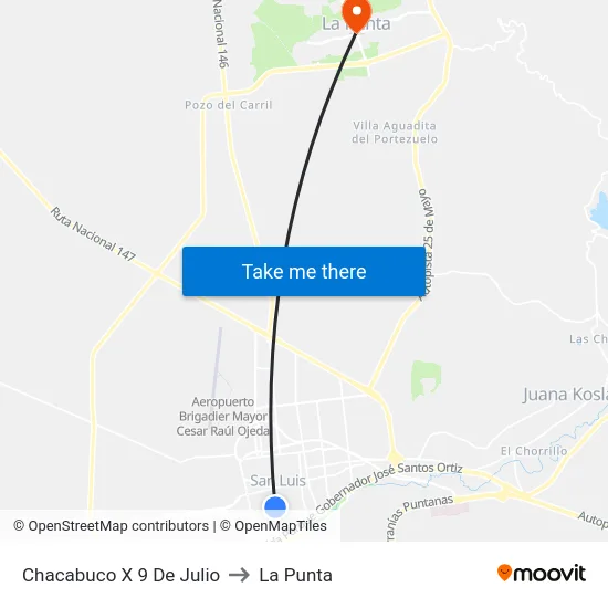 Chacabuco X 9 De Julio to La Punta map
