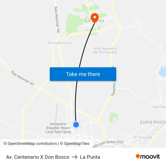 Av. Centenario X Don Bosco to La Punta map