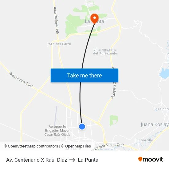 Av. Centenario X Raúl Díaz to La Punta map