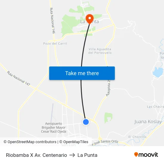 Riobamba X Av. Centenario to La Punta map