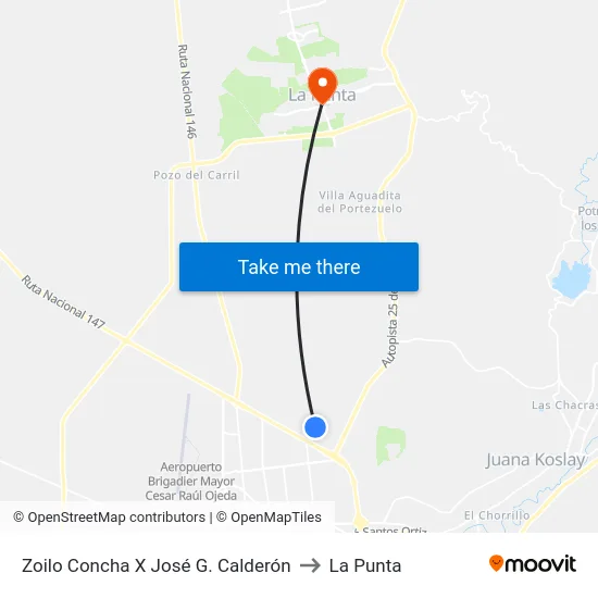 Zoilo Concha X Mario Funes to La Punta map