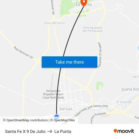 Santa Fe X 9 De Julio to La Punta map