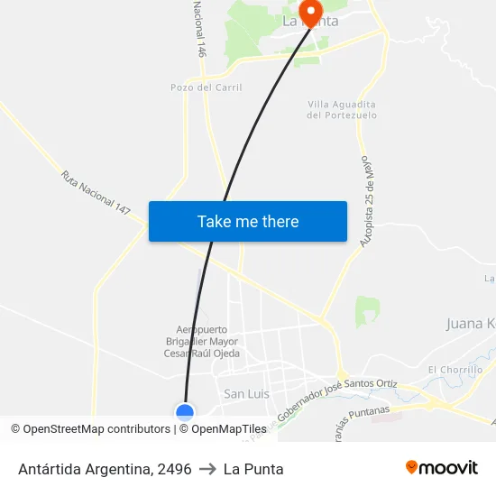 Antártida Argentina X Eleodoro Lobos to La Punta map