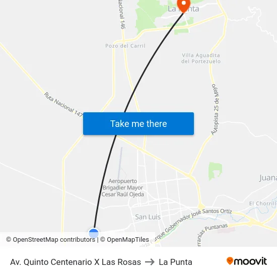 Av. Quinto Centenario X Las Rosas to La Punta map