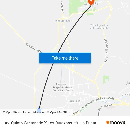 Av. Quinto Centenario X Los Pioneros to La Punta map