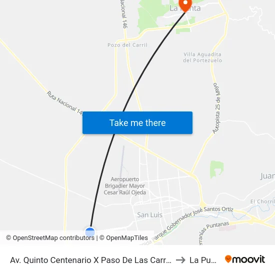 Av. Quinto Centenario X José Quiroga to La Punta map