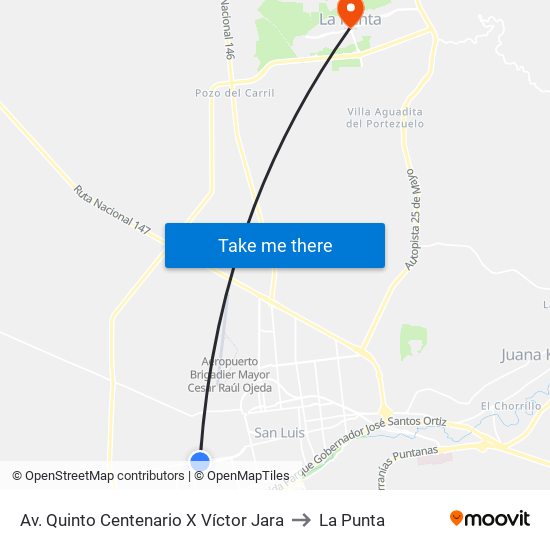 Av. Quinto Centenario X Víctor Jara to La Punta map