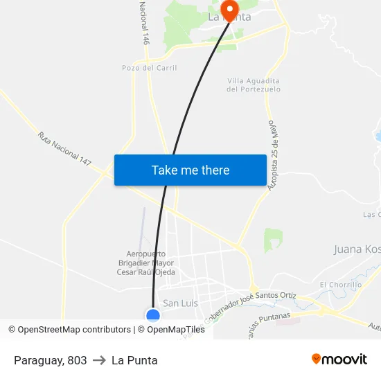 Gdor. Estrada X Paraguay to La Punta map