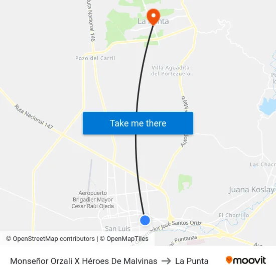 Mñor. Orzali X Héroes De Malvinas to La Punta map