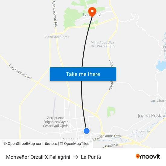 Mñor. Orzali X Carlos Pellegrini to La Punta map