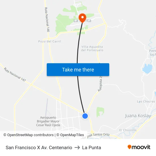 San Francisco X Av. Centenario to La Punta map