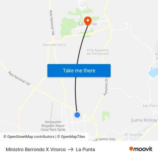 Ministro Berrondo X Virorco to La Punta map