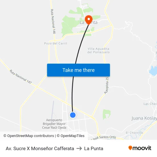 Av. Sucre X Monseñor Cafferata to La Punta map
