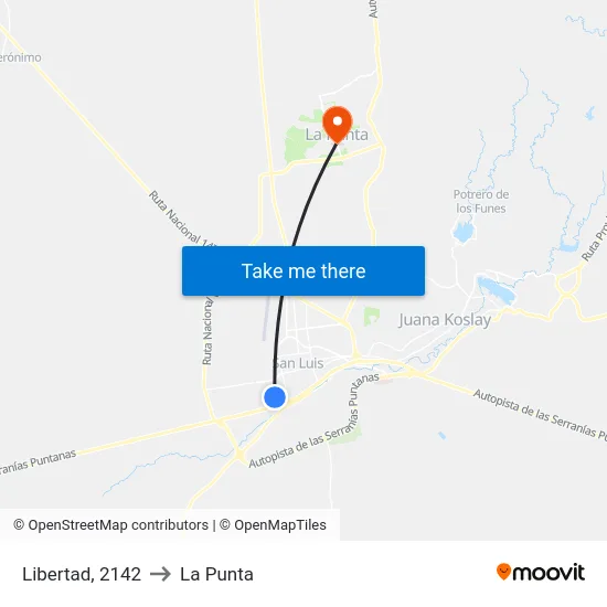 Libertad X Rawson to La Punta map