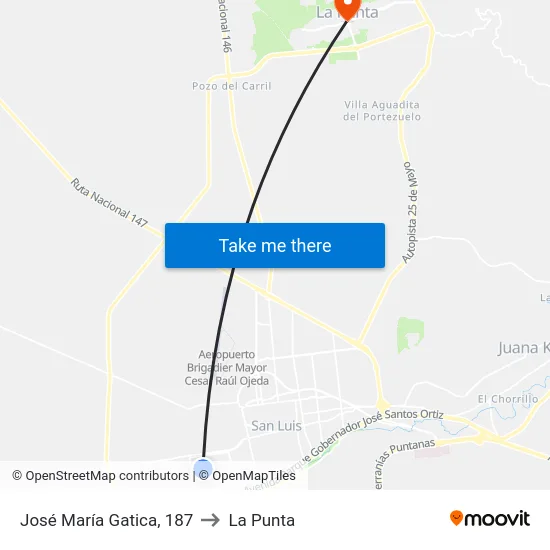 25 De Mayo X José M. Gatica to La Punta map