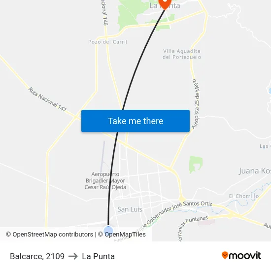 Rawson X Balcarce to La Punta map