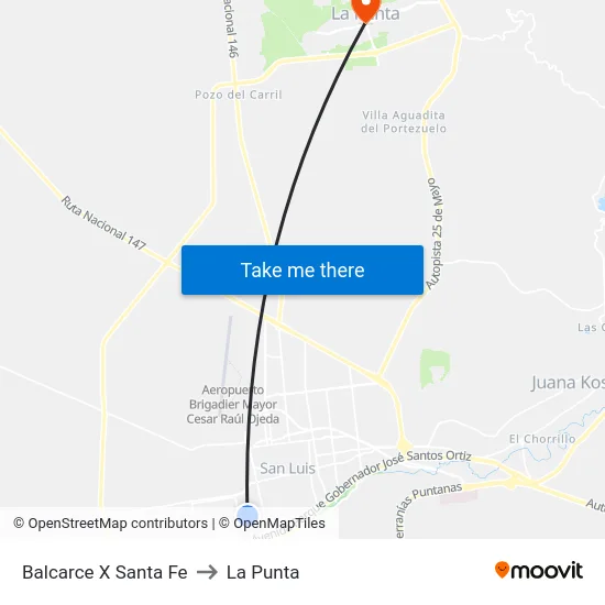 Balcarce X Santa Fe to La Punta map