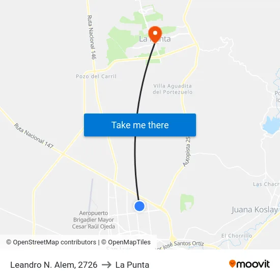 Leandro N. Alem X Elpidio González to La Punta map