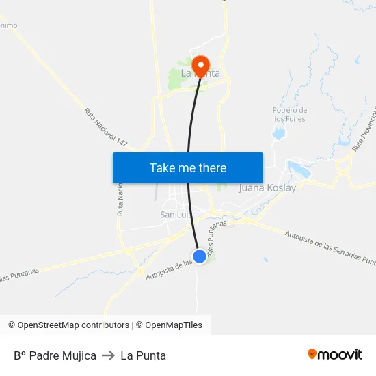 Cerro Charlone X Olegario Andrade to La Punta map