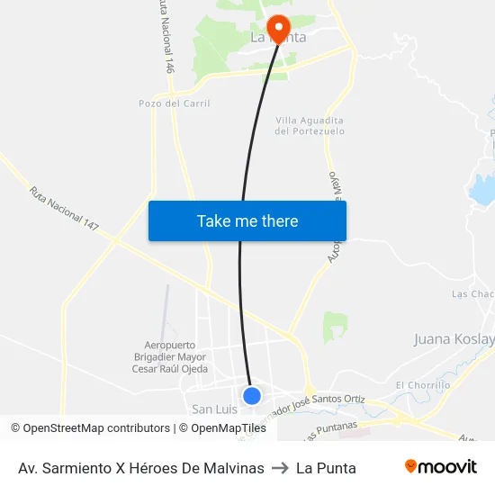 Av. Sarmiento X Héroes De Malvinas to La Punta map