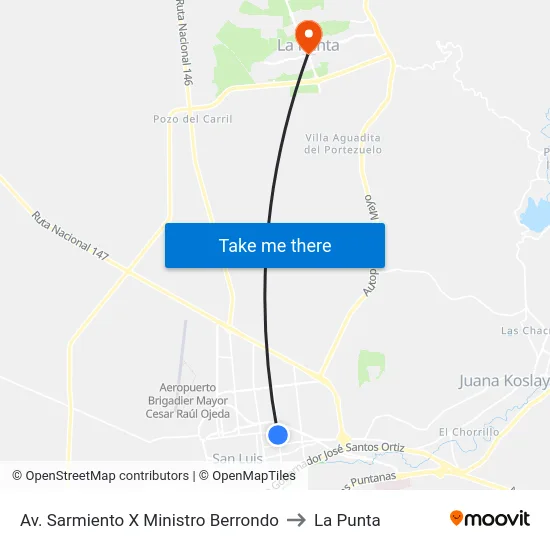 Av. Sarmiento X Mtro. Berrondo to La Punta map