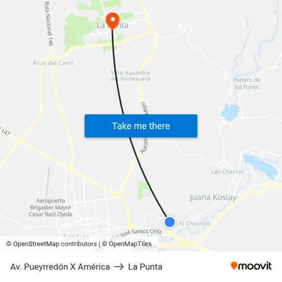 Av. Pueyrredón X América to La Punta map