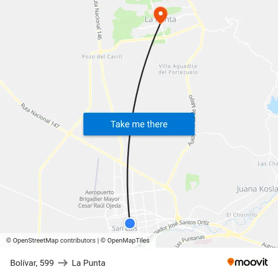 Bolívar, 599 to La Punta map