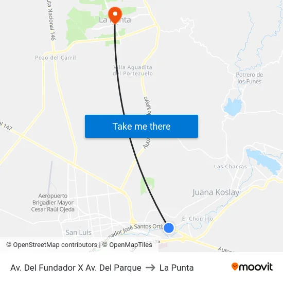 Av. Del Fundador X Av. Del Parque to La Punta map