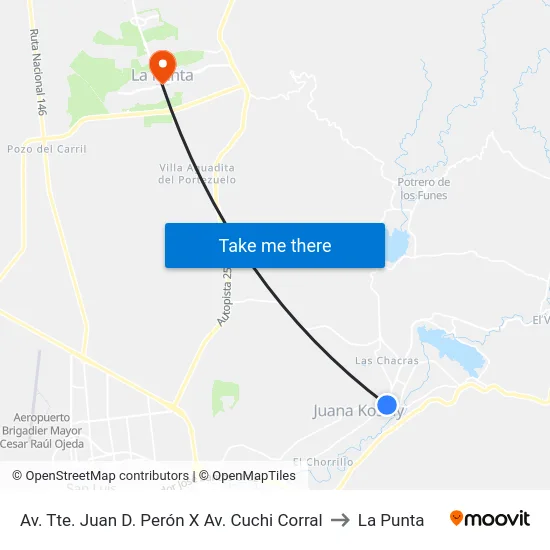 Av. Tte. Juan D. Perón X Av. Cuchi Corral to La Punta map