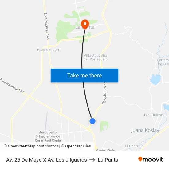 Av. 25 De Mayo X Av. Los Jilgueros to La Punta map