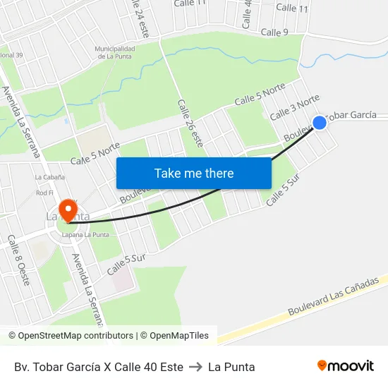 Bv. Tobar García X Calle 40 Este to La Punta map