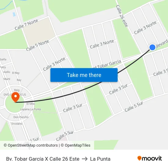 Bv. Tobar García X Calle 26 Este to La Punta map