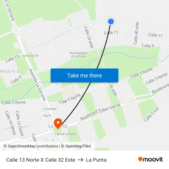 Calle 13 Norte X Calle 32 Este to La Punta map