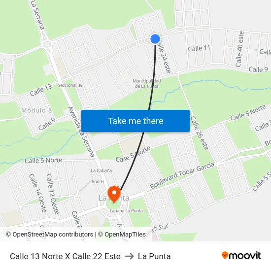 Calle 13 Norte X Calle 22 Este to La Punta map