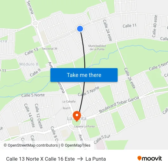 Calle 13 Norte X Calle 16 Este to La Punta map