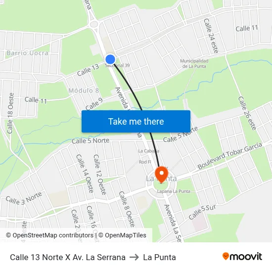 Calle 13 Norte X Av. La Serrana to La Punta map