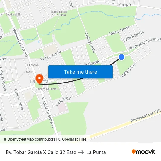 Bv. Tobar García X Calle 32 Este to La Punta map