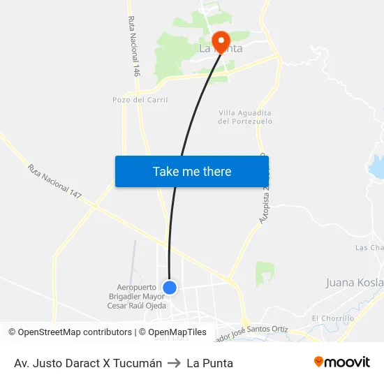 Av. Justo Daract X Tucumán to La Punta map