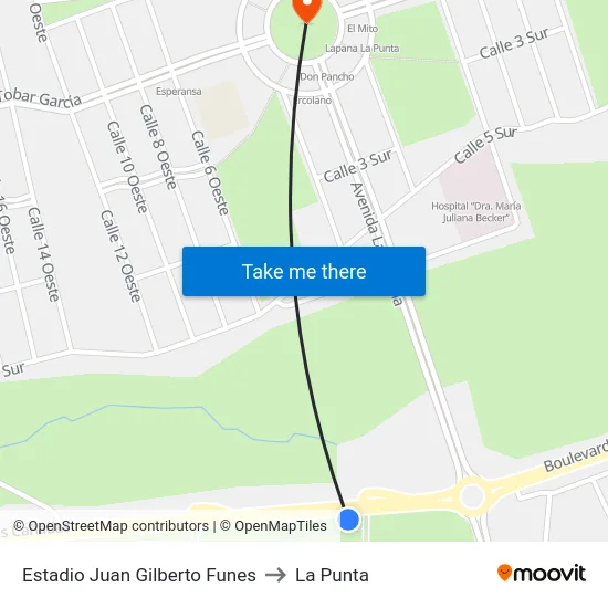 Estadio Juan Gilberto Funes to La Punta map
