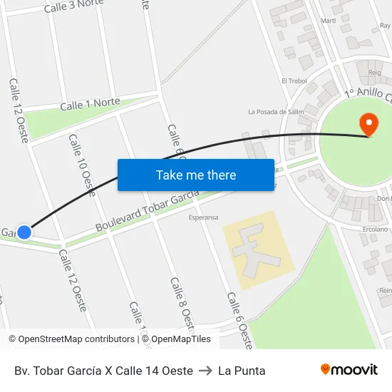 Bv. Tobar García X Calle 14 Oeste to La Punta map
