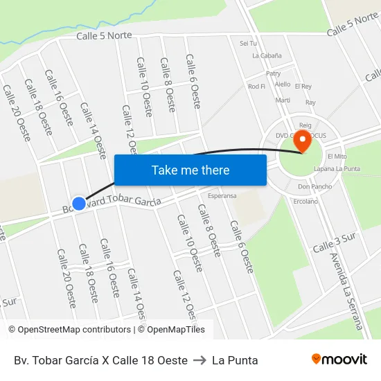Bv. Tobar García X Calle 18 Oeste to La Punta map