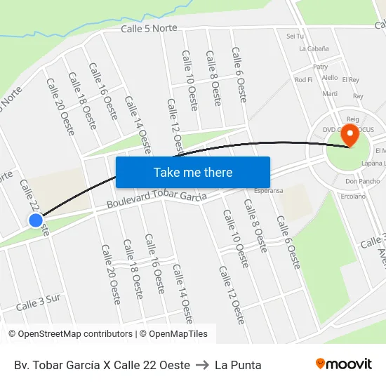Bv. Tobar García X Calle 22 Oeste to La Punta map