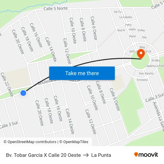 Bv. Tobar García X Calle 20 Oeste to La Punta map