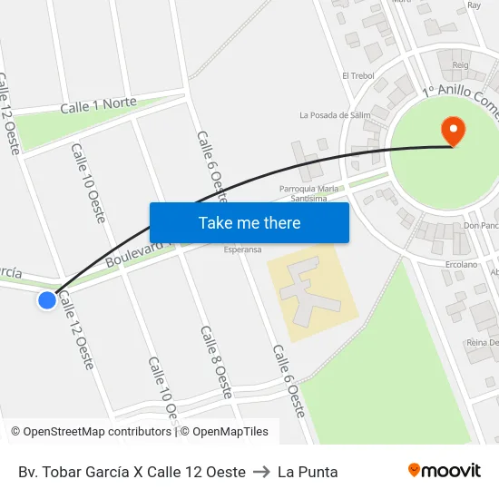 Bv. Tobar García X Calle 12 Oeste to La Punta map