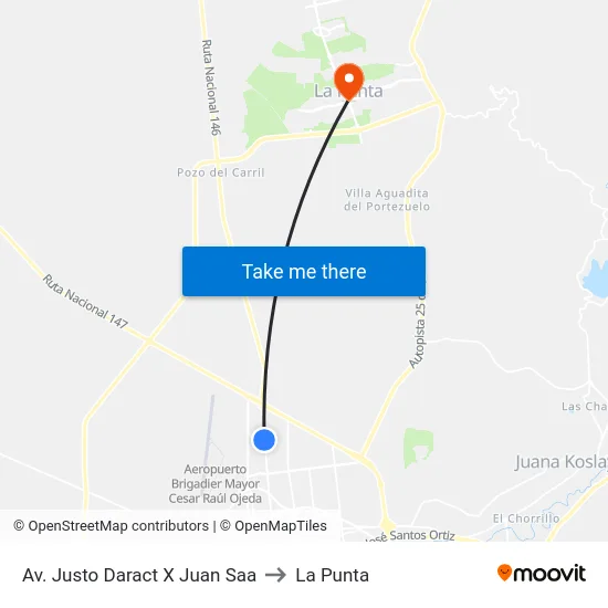 Av. Justo Daract X Juan Saa to La Punta map
