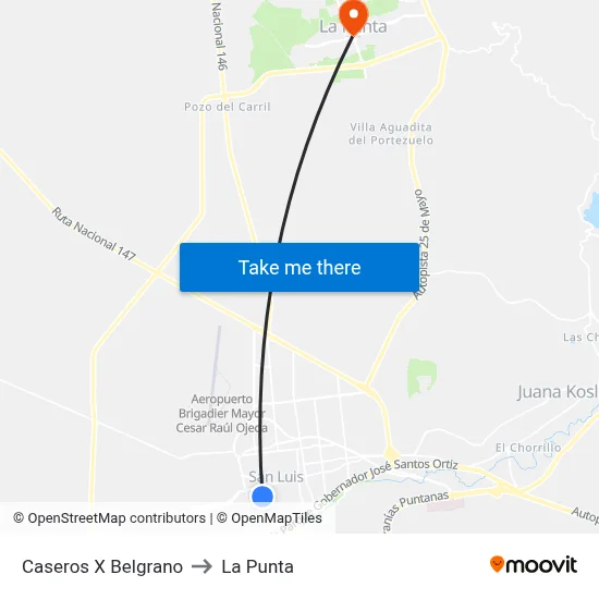 Caseros X Belgrano to La Punta map