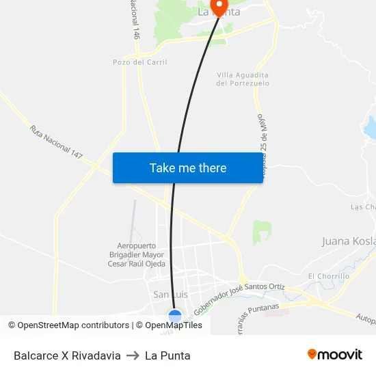 Balcarce X Rivadavia to La Punta map