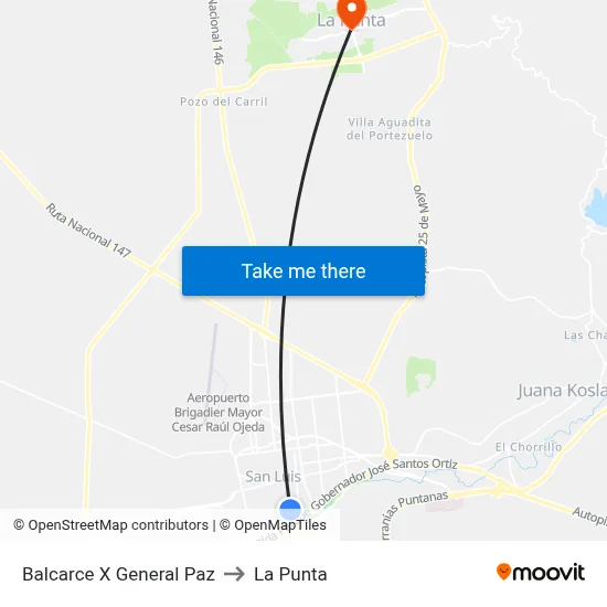 Balcarce X General Paz to La Punta map